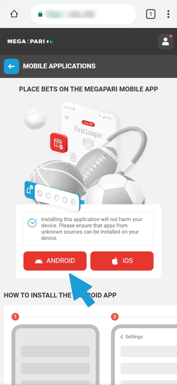 Save the official MegaPari Aviator Android APK file to your smartphone.