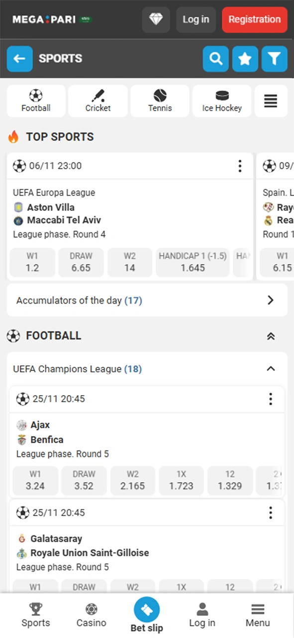 Bet on your favourite teams or predict match scores at Megapari Sports.